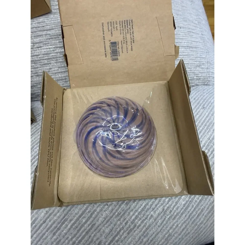 HAY Spin Glass Bowls Set of 2 Pink Blue Stripe Danish Modern Design New